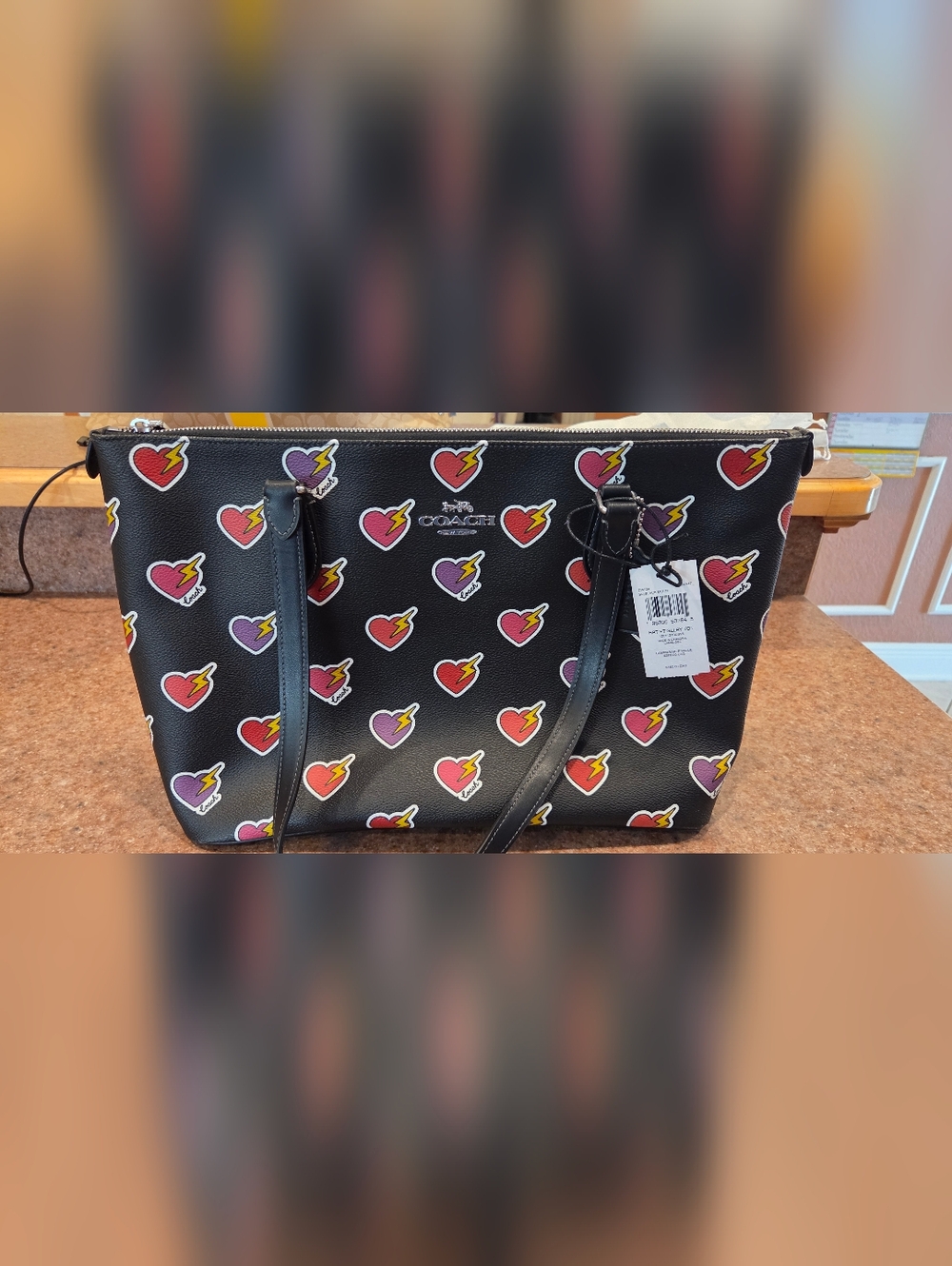 NWT Coach Black Heart Print Tote